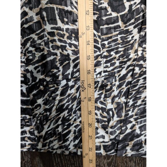 Chico's Jacket Blazer Sz L 2 Black White Tan Abstract Print Open Front Cotton - Picture 6 of 6